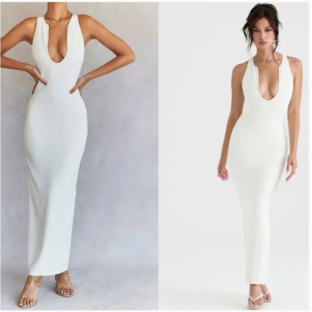 House of CB Eleanora Ivory Plunge Maxi Dress L+/XL - Picture 2 of 7